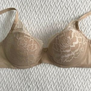 Natori Flora Beige/Tan Bra EUC 32D